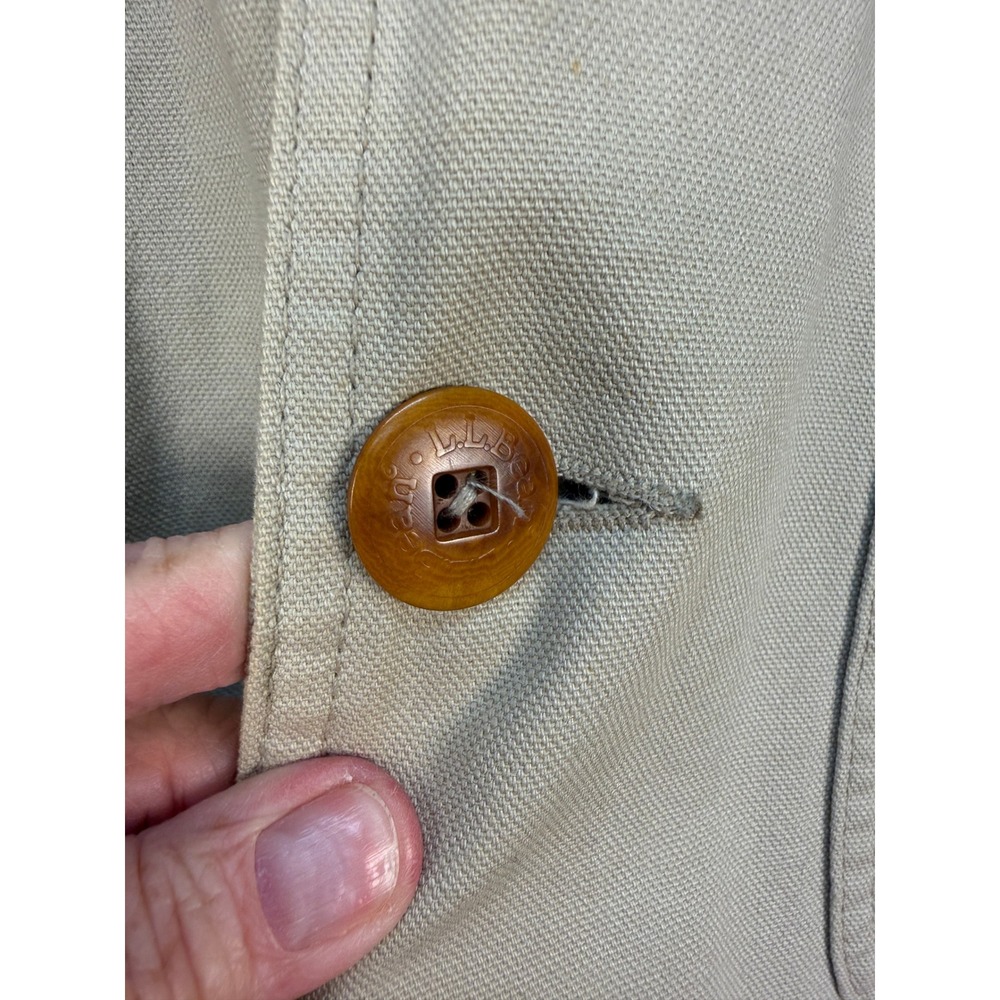 LL Bean Mens Field Coat Barn Jacket Beige Khaki Canvas Plaid Lined Corduroy L - Picture 7 of 16
